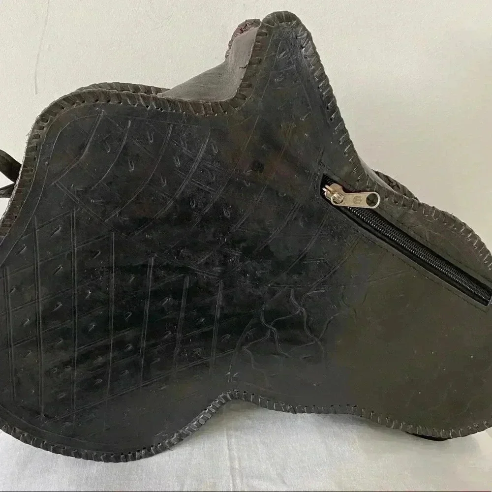 Handmade  unisex black brown leather backpack